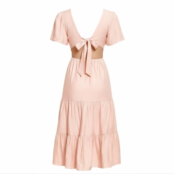 Lulus Tied With Love Light Pink Tiered Tie-Back Midi Dress - Picture 5 of 8